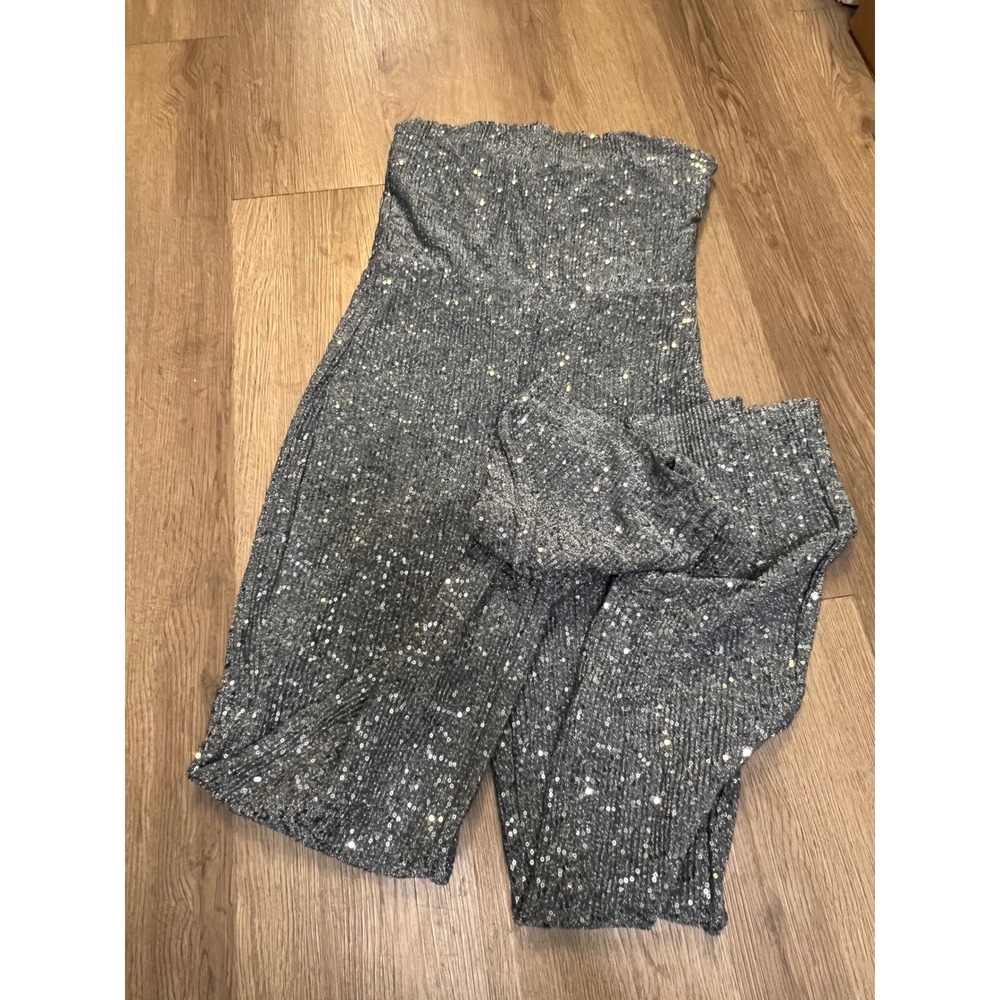 Wild Fable Silver Sequin Strapless Jumpsuit Metallic Grey Size Small
